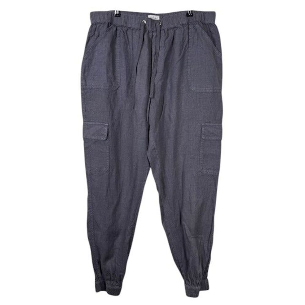 Nicole Miller 100% Linen Cargo Joggers Pewter Blue Pockets Size Large